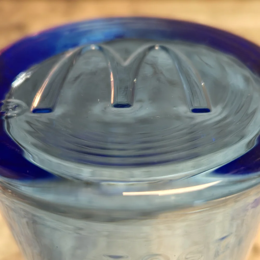 McDonalds Coca-Cola Style Blue Glass Tumbler 1961 Vintage Style (2003) Cup